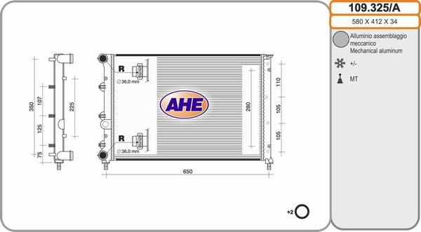 AHE 109.325/A - Радіатор, охолодження двигуна autocars.com.ua