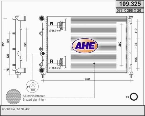 AHE 109.325 - Радіатор, охолодження двигуна autocars.com.ua