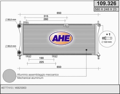 AHE 109.326 - Радіатор, охолодження двигуна autocars.com.ua