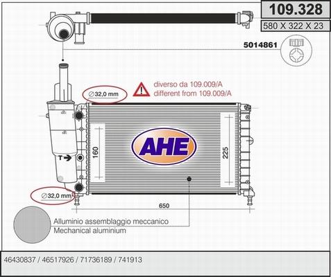 AHE 109.328 - Радіатор, охолодження двигуна autocars.com.ua