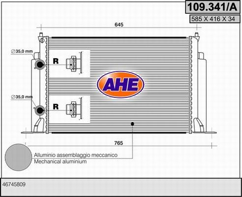 AHE 109.341/A - Радіатор, охолодження двигуна autocars.com.ua