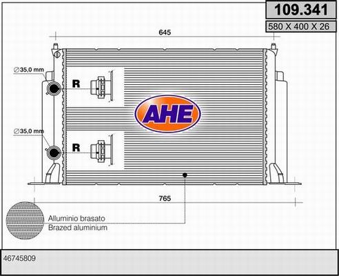 AHE 109.341 - Радіатор, охолодження двигуна autocars.com.ua