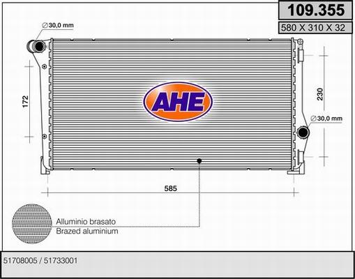 AHE 109.355 - Радіатор, охолодження двигуна autocars.com.ua