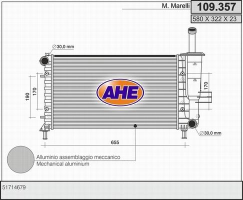 AHE 109.357 - Радіатор, охолодження двигуна autocars.com.ua