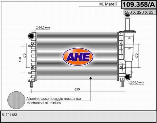 AHE 109.358/A - Радіатор, охолодження двигуна autocars.com.ua