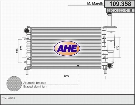 AHE 109.358 - Радіатор, охолодження двигуна autocars.com.ua