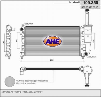 AHE 109.359 - Радіатор, охолодження двигуна autocars.com.ua