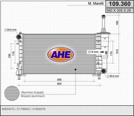 AHE 109.360 - Радіатор, охолодження двигуна autocars.com.ua