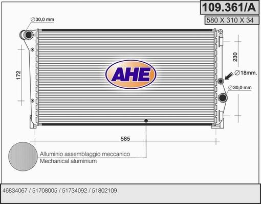 AHE 109.361/A - Радіатор, охолодження двигуна autocars.com.ua