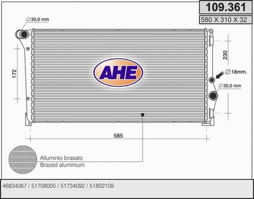 AHE 109.361 - Радіатор, охолодження двигуна autocars.com.ua