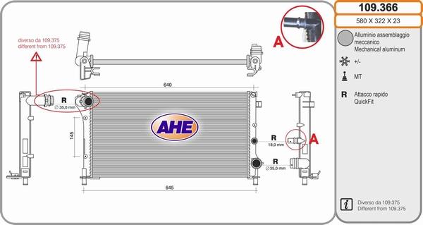 AHE 109.366 - Радіатор, охолодження двигуна autocars.com.ua