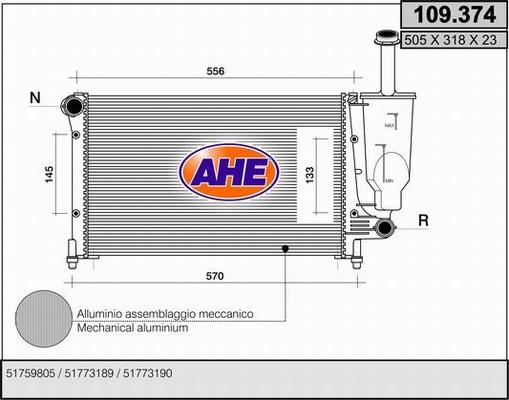 AHE 109.374 - Радіатор, охолодження двигуна autocars.com.ua