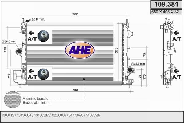 AHE 109.381 - Радіатор, охолодження двигуна autocars.com.ua