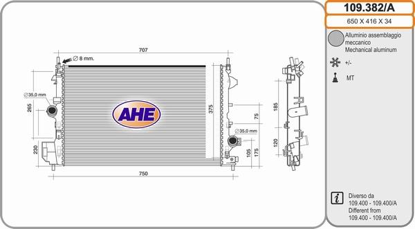 AHE 109.382/A - Радіатор, охолодження двигуна autocars.com.ua