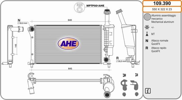 AHE 109.390 - Радіатор, охолодження двигуна autocars.com.ua