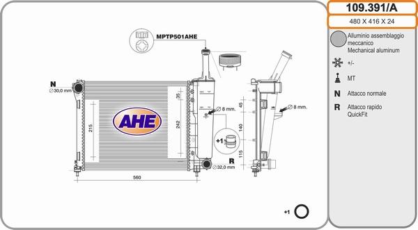 AHE 109.391/A - Радіатор, охолодження двигуна autocars.com.ua