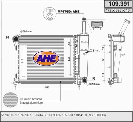 AHE 109.391 - Радіатор, охолодження двигуна autocars.com.ua