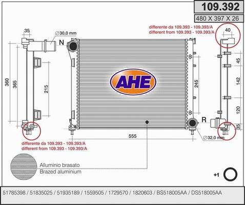 AHE 109.392 - Радіатор, охолодження двигуна autocars.com.ua