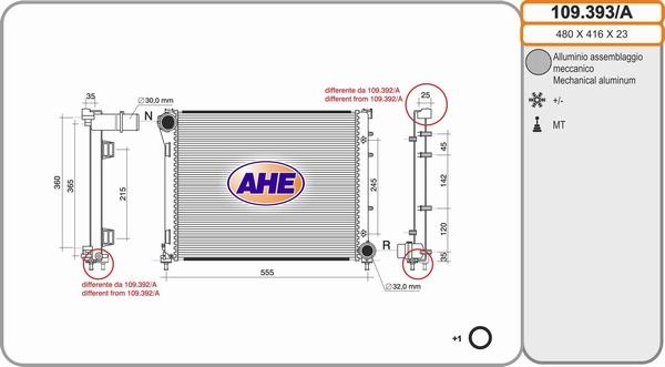 AHE 109.393/A - Радіатор, охолодження двигуна autocars.com.ua