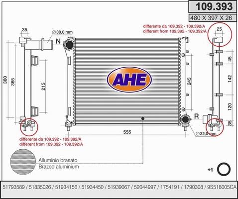 AHE 109.393 - Радіатор, охолодження двигуна autocars.com.ua