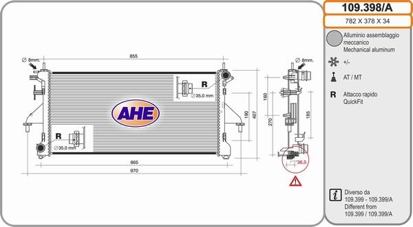 AHE 109.398/A - Радіатор, охолодження двигуна autocars.com.ua