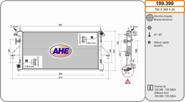 AHE 109.399 - Радіатор, охолодження двигуна autocars.com.ua