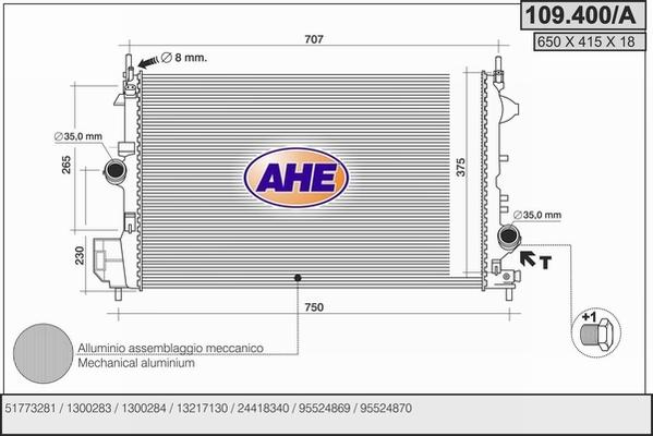 AHE 109.400/A - Радіатор, охолодження двигуна autocars.com.ua