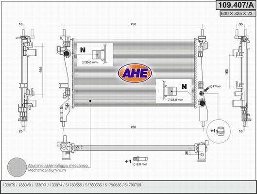 AHE 109.407/A - Радіатор, охолодження двигуна autocars.com.ua