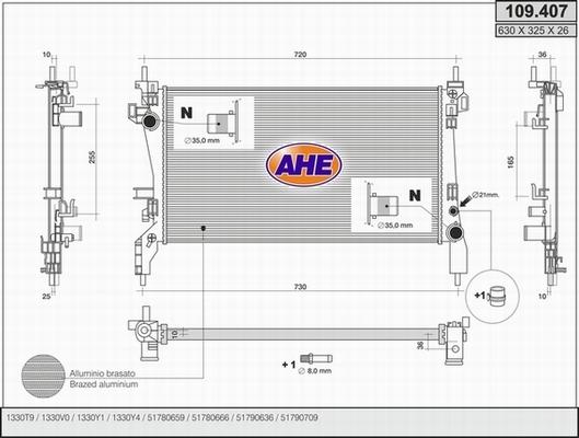 AHE 109.407 - Радіатор, охолодження двигуна autocars.com.ua