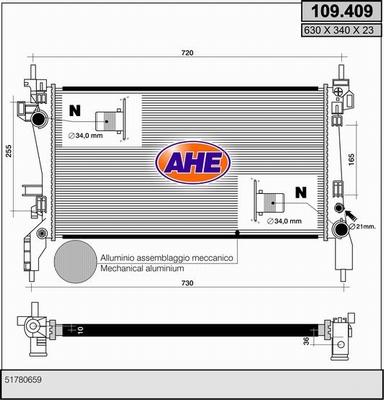 AHE 109.409 - Радіатор, охолодження двигуна autocars.com.ua