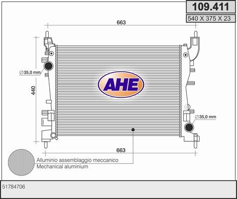 AHE 109.411 - Радіатор, охолодження двигуна autocars.com.ua