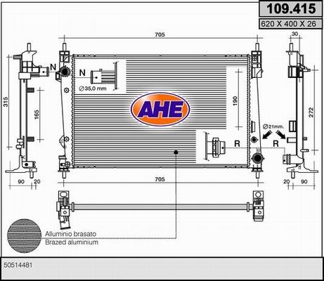 AHE 109.415 - Радіатор, охолодження двигуна autocars.com.ua