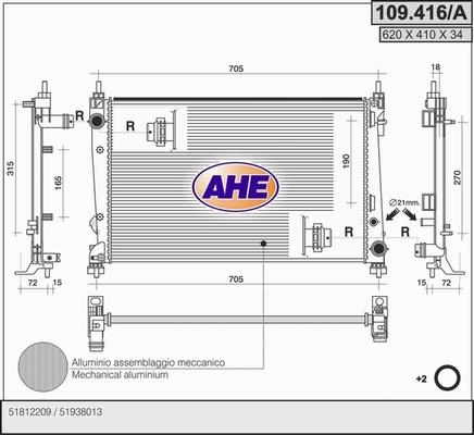 AHE 109.416/A - Радіатор, охолодження двигуна autocars.com.ua