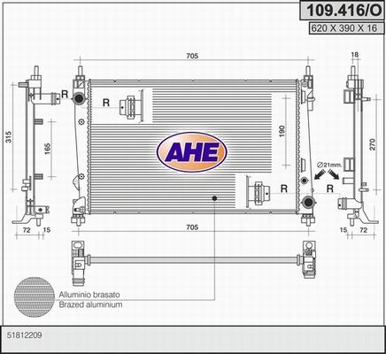 AHE 109.416/O - Радіатор, охолодження двигуна autocars.com.ua