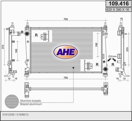 AHE 109.416 - Радіатор, охолодження двигуна autocars.com.ua