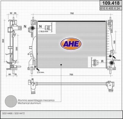 AHE 109.418 - Радіатор, охолодження двигуна autocars.com.ua