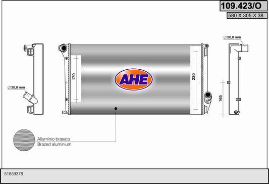 AHE 109.423/O - Радіатор, охолодження двигуна autocars.com.ua