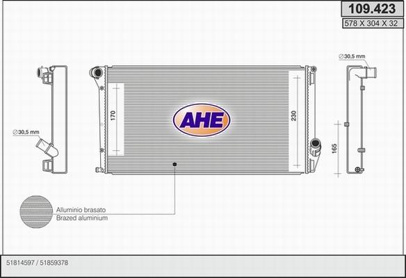 AHE 109.423 - Радіатор, охолодження двигуна autocars.com.ua