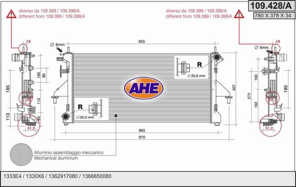 AHE 109.428/A - Радіатор, охолодження двигуна autocars.com.ua