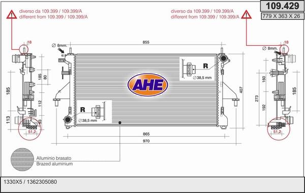 AHE 109.429 - Радіатор, охолодження двигуна autocars.com.ua