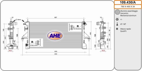 AHE 109.430/A - Радіатор, охолодження двигуна autocars.com.ua