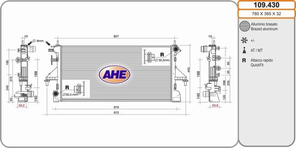 AHE 109.430 - Радіатор, охолодження двигуна autocars.com.ua