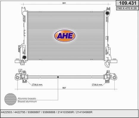 AHE 109.431 - Радіатор, охолодження двигуна autocars.com.ua