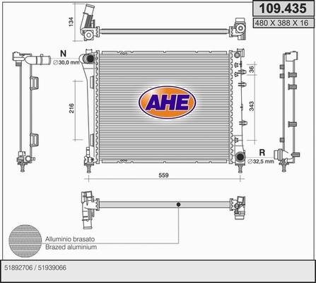 AHE 109.435 - Радіатор, охолодження двигуна autocars.com.ua