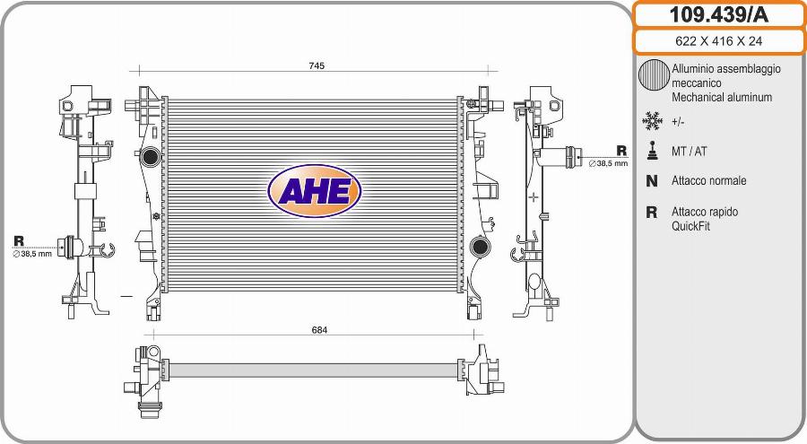 AHE 109.439/A - Радіатор, охолодження двигуна autocars.com.ua