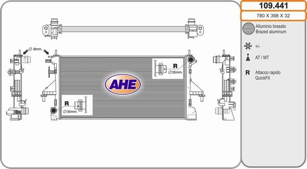 AHE 109.441 - Радіатор, охолодження двигуна autocars.com.ua