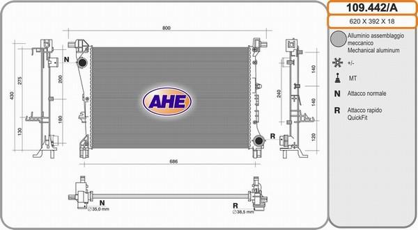 AHE 109.442/A - Радіатор, охолодження двигуна autocars.com.ua