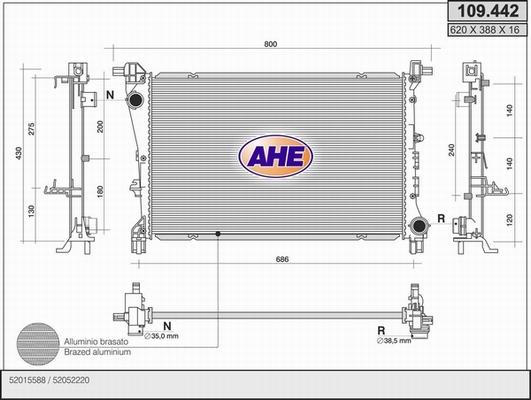 AHE 109.442 - Радіатор, охолодження двигуна autocars.com.ua