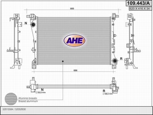 AHE 109.443/A - Радіатор, охолодження двигуна autocars.com.ua