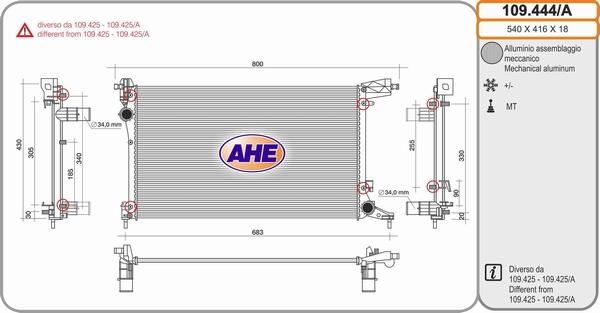 AHE 109.444/A - Радіатор, охолодження двигуна autocars.com.ua